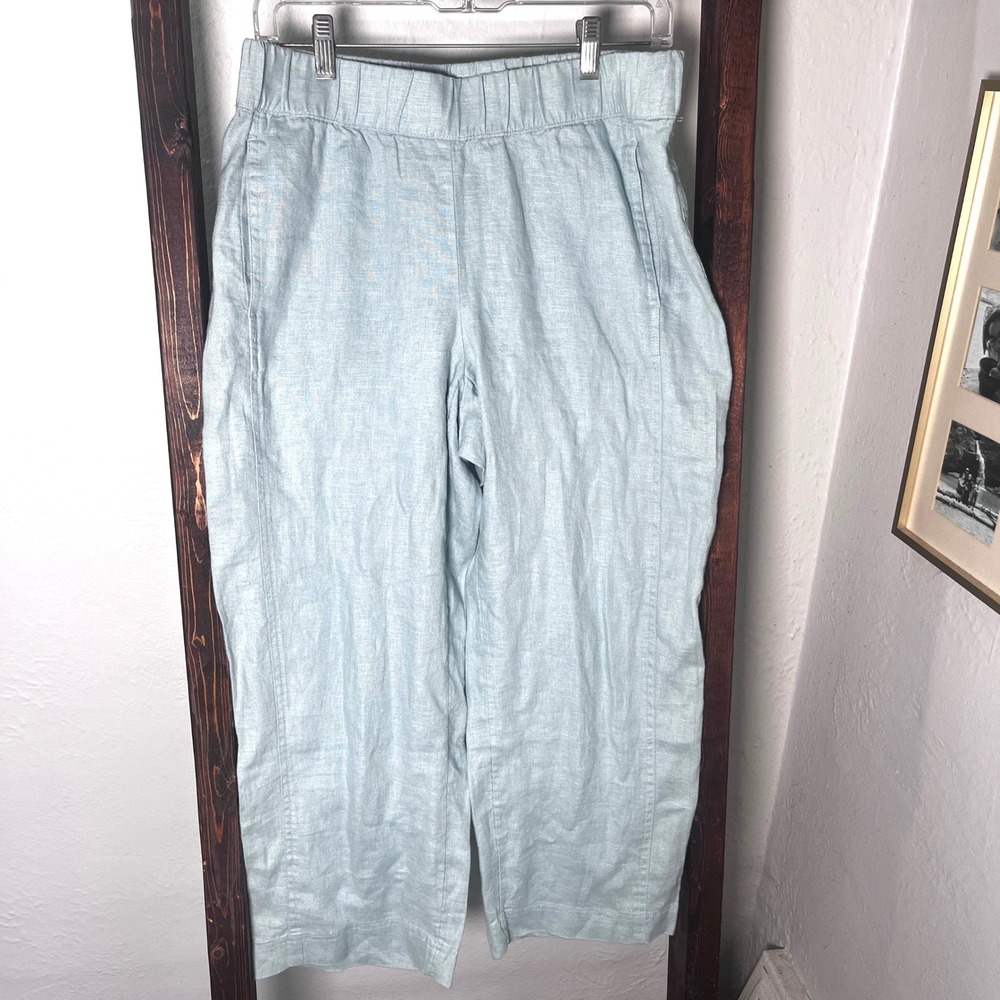 Pure Jill J. Jill Light Green 100% Linen Wide Leg Cropped Pants Small Coastal